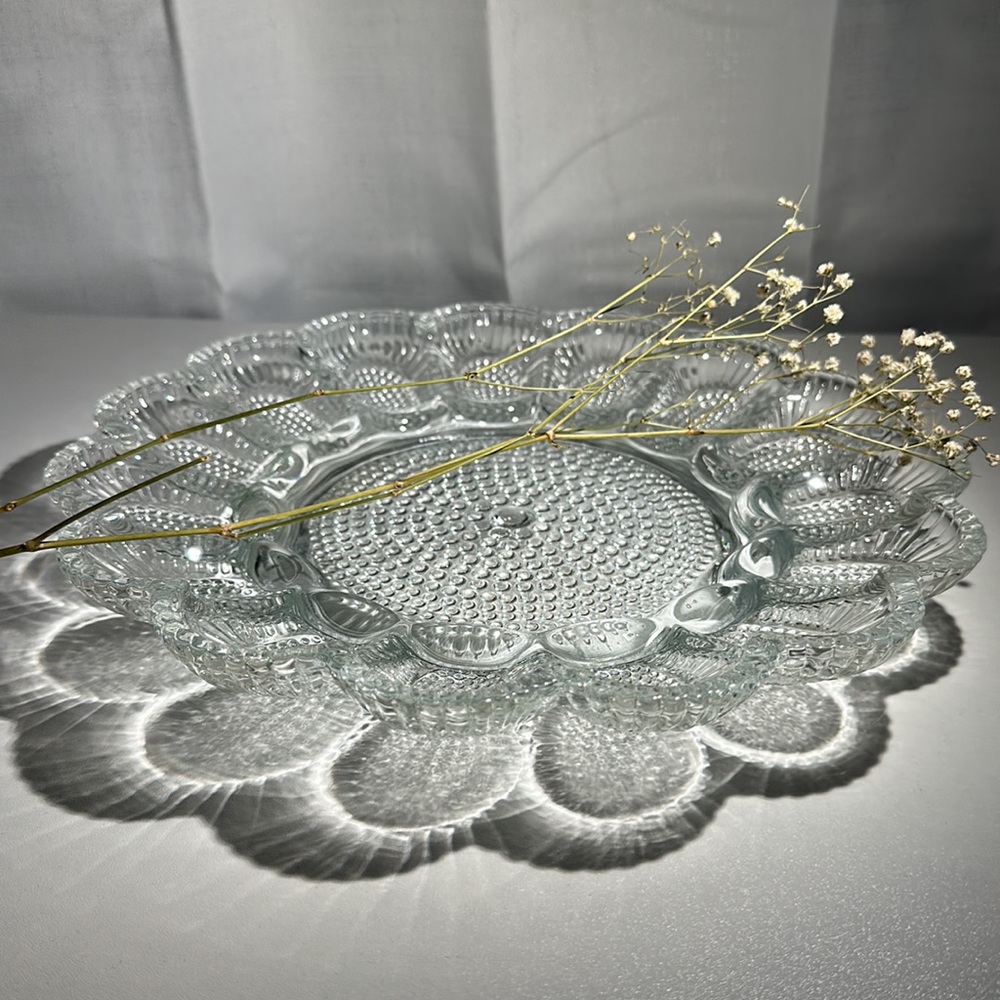 Vintage 1960s Indiana Clear Glass Hobnail Deviled Egg Dish